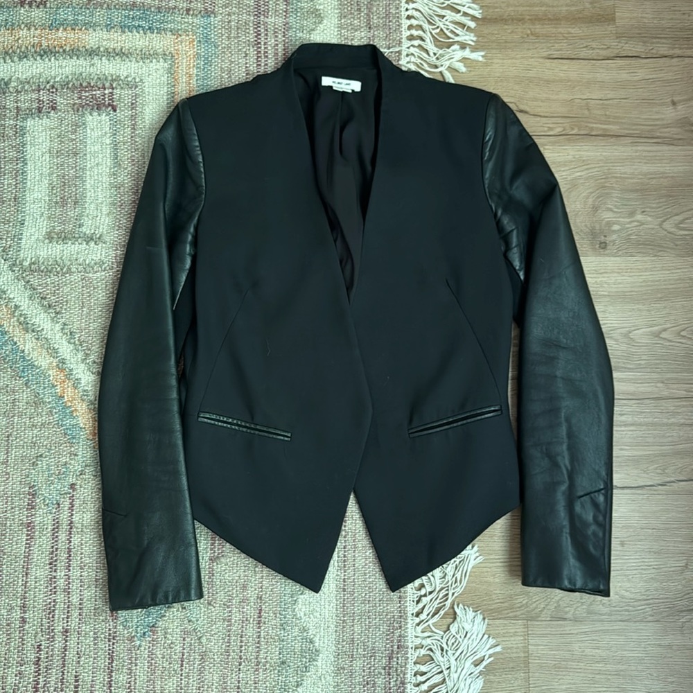 Helmut Lang cropped blazer with leather sleeves
